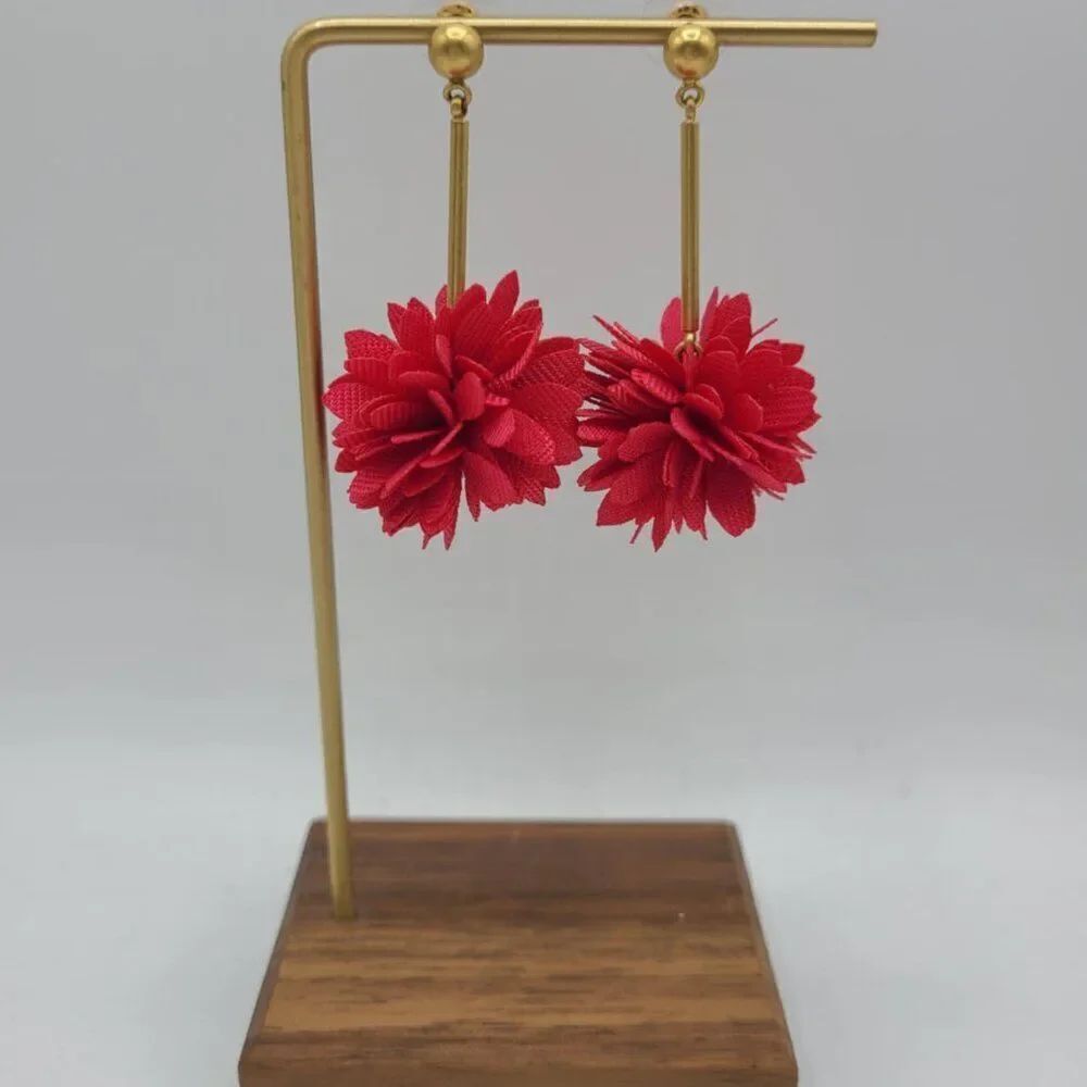 J Crew Red Fabric Puff Earrings